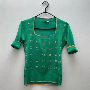 Vintage - Square Neck 1/3 Sleeve Green 1970 / 1980 Sweater